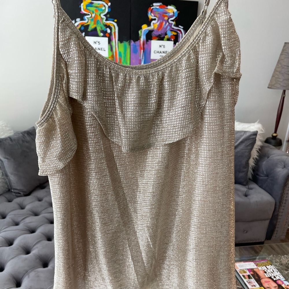 Sexy and sophisticated June & Hudson shimmer gold/silver ruffle, excellent cond.